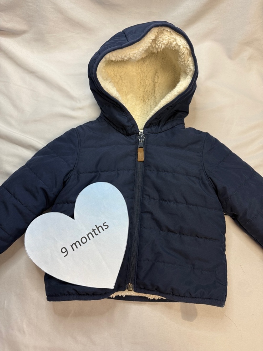 Carter's Navy Hooded Puffer with Cream Sherpa
